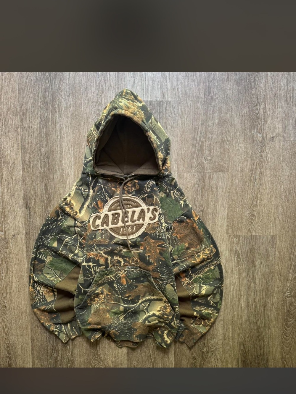 Vintage Cabela's Camouflage Hooded Pullover 3d seclusion with 1961 emblem
